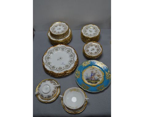 Vintage Cauldon Kings Plate Gilt Tableware plus Painted Porcelain Plate 