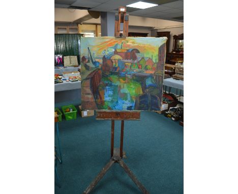 Vintage Windsor &amp; Newton Artists Easel plus Hull Abstract Riverscape 