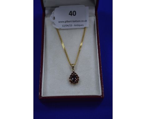 9k Gold Chain &amp; Pendant with Garnet ~6g gross 