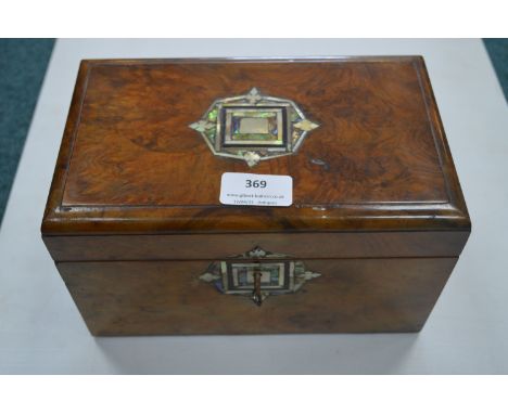 Mother of Pearl Inlaid Walnut Tea Caddy Inlaid with Original Key 