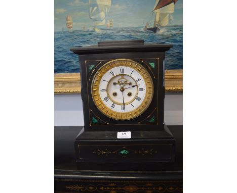 Inlaid Slate Mantel Clock by Heselton of Paris (working condition, with key) 