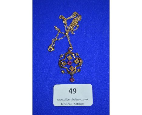 Unmarked Gold Pendant and 9k Gold Chain with Garnets ~3.1g gross 