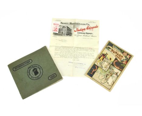 1910 INDIAN MOTORCYCLE /Hendee Sales Manual: Hendee Manufacturing co. 1910; 16 pages plus wrappers. Staples rusty and wrapper