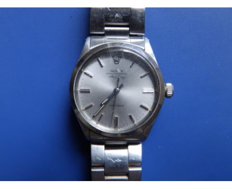 A boxed gent's stainless steel Rolex Oyster Perpetual Air-King Precision bracelet wrist watch with silver dial &amp; baton ma