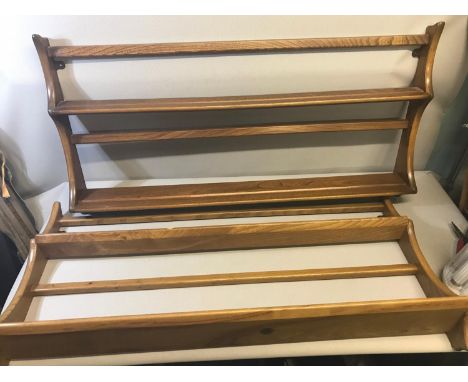 2 Ercol light oak wall shelves. Measure 50x96x14cm 