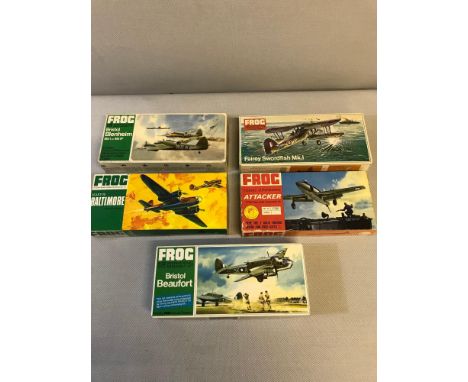 5 Frog 1:72 scale 1960's military aircraft models. complete and with boxes 