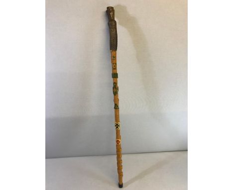 Hand carved Masonic walking stick. Measures 93cm in height. 