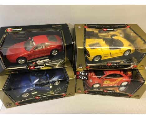 4 Burago 1/18 scale car models boxed 