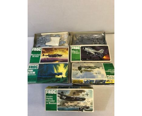 5 Frog 1:72 scale 1960's military aircraft models. complete and with boxes 