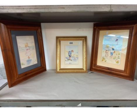 2 Watercolours &amp; a print of children on the beach Collect Only 