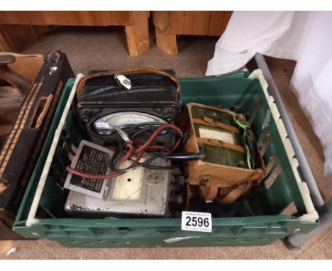 3 vintage electrical multi-meters, including an Avo meter, a leather cased megger meter &amp; a Trometer insulation tester CO