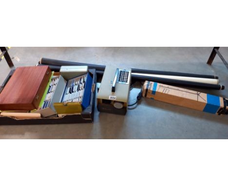 A Halinet slide projector, slides and projector screen etc Collect only 