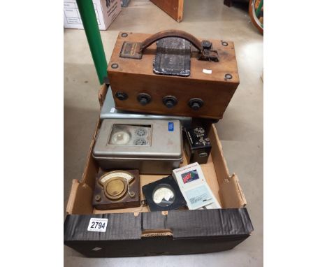 A box of vintage electric test equipment and meters Collect only 