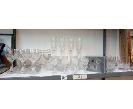 A large shelf of drinking glasses including Irish coffee Collect only 