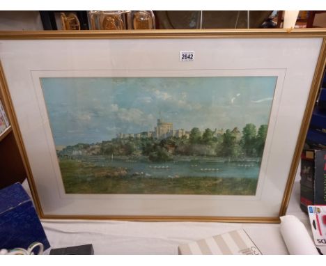 A large framed print of Windsor Castle from opposite side of the Thames 90cm x 65cm. Collect Only 