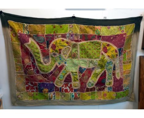 A large Indian tapestry of a elephant 150cm x 150cm  