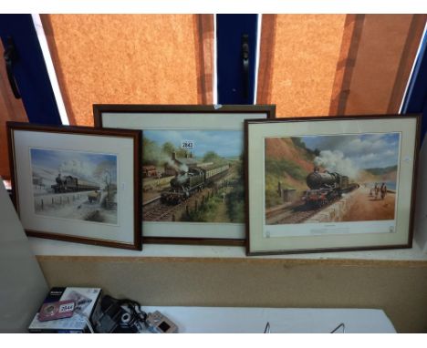 3 framed and glazed steam engine prints (largest 57cm x 47cm) Collect only