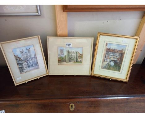 3 vintage watercolour scenes of Lincoln including the Glory Hole Collect Only 