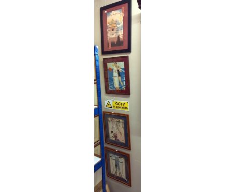 3 vintage art deco style prints and a print of an oriental scene Collect only 
