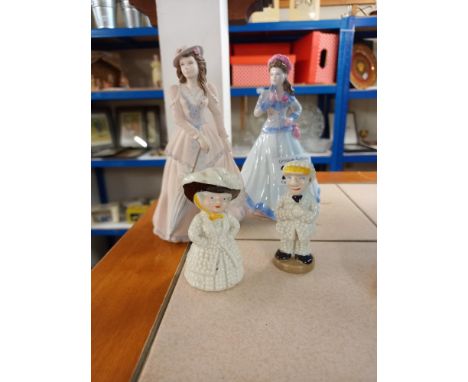 2 Coalport figures and a vintage Wade Pearly King and Queen