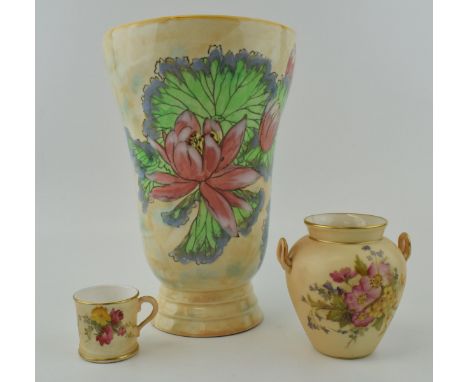 Royal Doulton seriesway vase in the Water Lilly pattern, 21.5cm tall, with a Royal Worcester small coffee can and vase with f