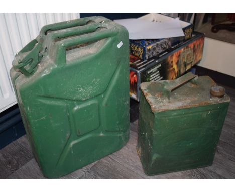 A War Department fuel can together with an 'Esso' 2 gallon petrol can with original brass lid. (2)  