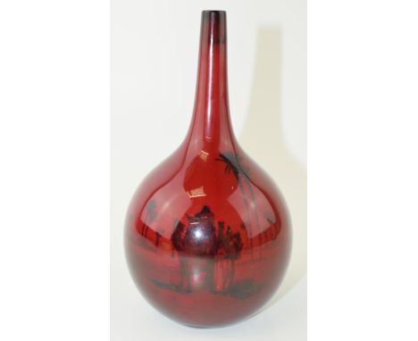Royal Doulton flambe onion shaped vase, desert scenes, 16cm tall.  In good condition with no obvious restoration, minor nip t