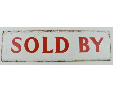Original enamel sign 'SOLD BY' salvaged from a vintage estate agents board. 45.5cm x 13cm.  