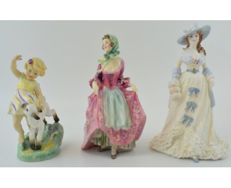 Figurines to include a Coalport Emma Hamilton, a Royal Worcester 'April' and Royal Doulton Suzette (cracked) (3).  2 are In g