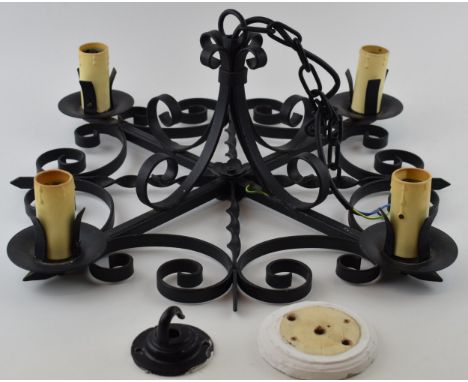 Wrought Iron lamp fitting, vendor believed to have been made in Vienna - Metelgeschaft. 51cm x 20cm.  