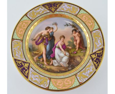 Late 19th century gilded cabinet plate, 'Rache Der Grazien' or 'Revenge of the Graces', bearing beehive mark used by Royal Vi