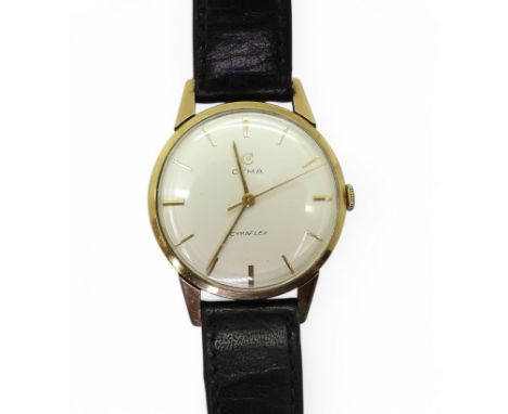 A GENTS CYMAFLEX the case in 9ct gold hallmarked Edinburgh 1960. Cyma case reference number 37327, the 17 jewelled movement s