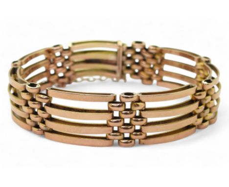 A VINTAGE GATE BRACELET made in rose coloured metal with box clasp, 18cm long, weight 18.3gms&nbsp;&nbsp; Condition Report:Av