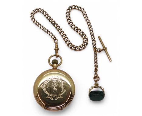 A 9CT GOLD ELGIN POCKET WATCH hallmarked Chester 1919, the 5.5cm case is monogramed to the front. Classic white enamel dial w