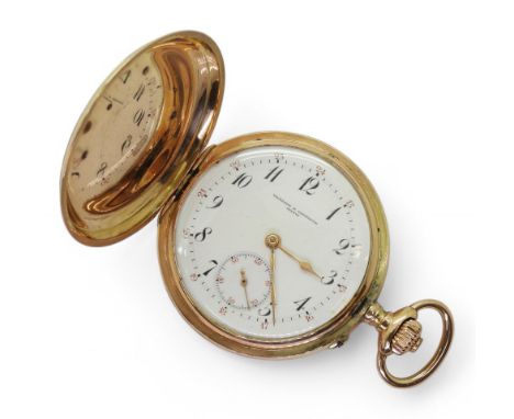 A VACHERON CONSTANTIN FULL HUNTER made in 14ct gold,&nbsp;Swiss 'squirrel'&nbsp;hallmarked, classic white enamel dial with bl