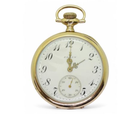 A LADIES ELGIN FOB WATCH the 14k gold keystone cased watch, has a classic white enamelled dial with black Arabic numerals, su