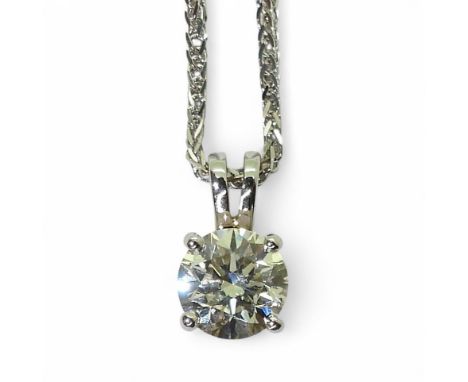 A 1CT DIAMOND PENDANT set in 18ct white gold four claw setting, on a 40cm 18ct white gold franco style chain. Weight combined