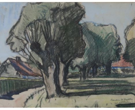 † JOHN RANKINE BARCLAY (SCOTTISH 1884-1962) BERCHEM ST AGATHE, BRUSSELS Mixed media on buff paper, signed lower right, inscri