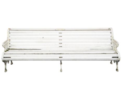 A VICTORIAN SMITH &amp; WELLSTOOD LTD, BONNYBRIDGE FOUNDRY RAILWAY BENCH&nbsp; with white painted chamfered slats suspended f