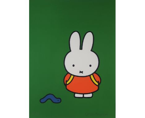 † DICK BRUNA (DUTCH 1927-2017) MIFFY AND THE WORM Screenprint, signed in pencil lower right, numbered 23/75 lower left, 76 x 