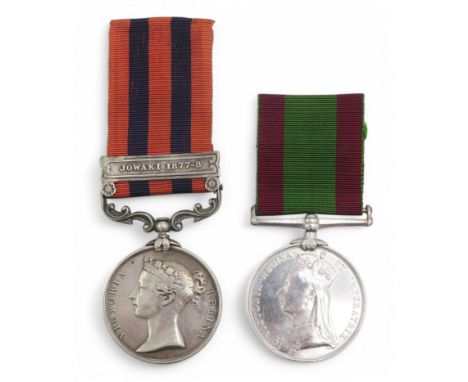 A VICTORIAN INDIA GENERAL SERVICE MEDAL With Jowaki 1877-8 clasp, awarded to 1436 Sepoy B[...] Singh 10th Bt. Infantry; and a