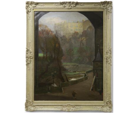 † SIR WILLIAM OLIPHANT HUTCHISON PRSA RP (SCOTTISH 1889-1970) THE DEAN VILLAGE, EDINBURGH Oil on canvas, signed lower right, 