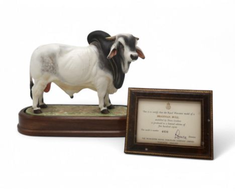 DORIS LINDNER FOR ROYAL WORCESTER - BRAHMAN BULL limited edition no. 466/500, printed marks, on oval base, 26cm long, with fr
