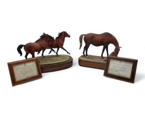 DORIS LINDNER FOR ROYAL WORCESTER - GALLOPING PONIES limited edition no. 168/500, printed marks, on oval wooden base, 34cm lo