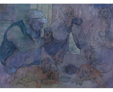 † ANDA PATERSON RSW RGI (SCOTTISH 1935-2022) SLAINTE Mixed media on paper, signed lower left, dated 2007, 57 x 75cm (22.5 x 2