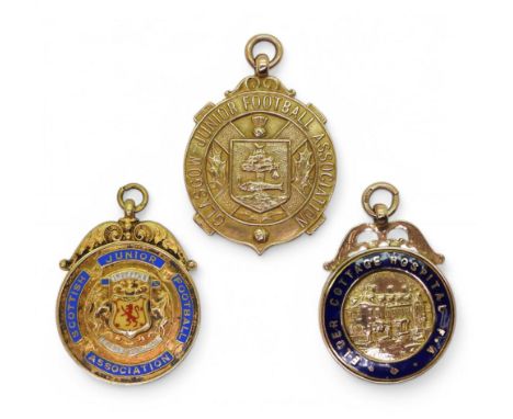 ALEX FORSYTH OF BENBURB F.C. - THREE 9ct GOLD FOOTBALL MEDALS Comprising a Glasgow Junior Football Association medal by J. Mc