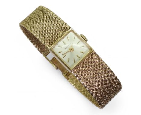 A LADIES JEAN RENET BRACELET WATCH the case and integral strap are made in 9ct gold with London hallmarks for 1968. The dial 