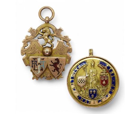 FRED GRAY OF St. MIRREN F.C. - A 9ct GOLD AND ENAMEL PAISLEY CHARITY CUP 1917 WINNER'S MEDAL By Vaughton &amp; Sons, Birmingh