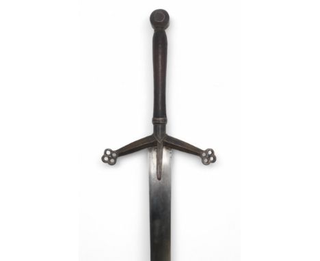 A 19th CENTURY COPY OF A TWO-HANDED SCOTTISH CLAYMORE Of typical form, with leather clad grip and circular pommel, the approx