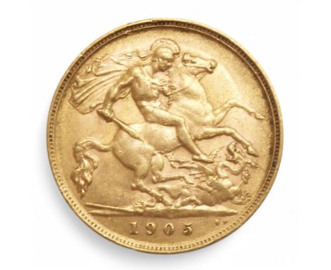 EDWARD VII (1901-1910) 1/2 SOVEREIGN 1905 Obverse Portrait of King Edward VII facing right legend around EDWARDVS VII D: G: B